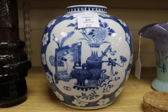 A large Chinese blue and white ginger jar